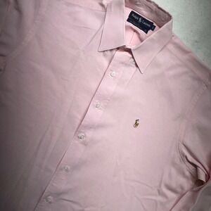 Ralph Lauren Mens Pink Button Down Shirt Long Sleeve Polo Player Logo Size L